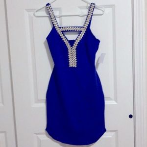 Sexy blue dress with gold top design